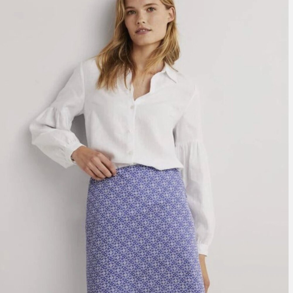 Boden Blue White Mini Skirt Size 8 P Floral Pattern